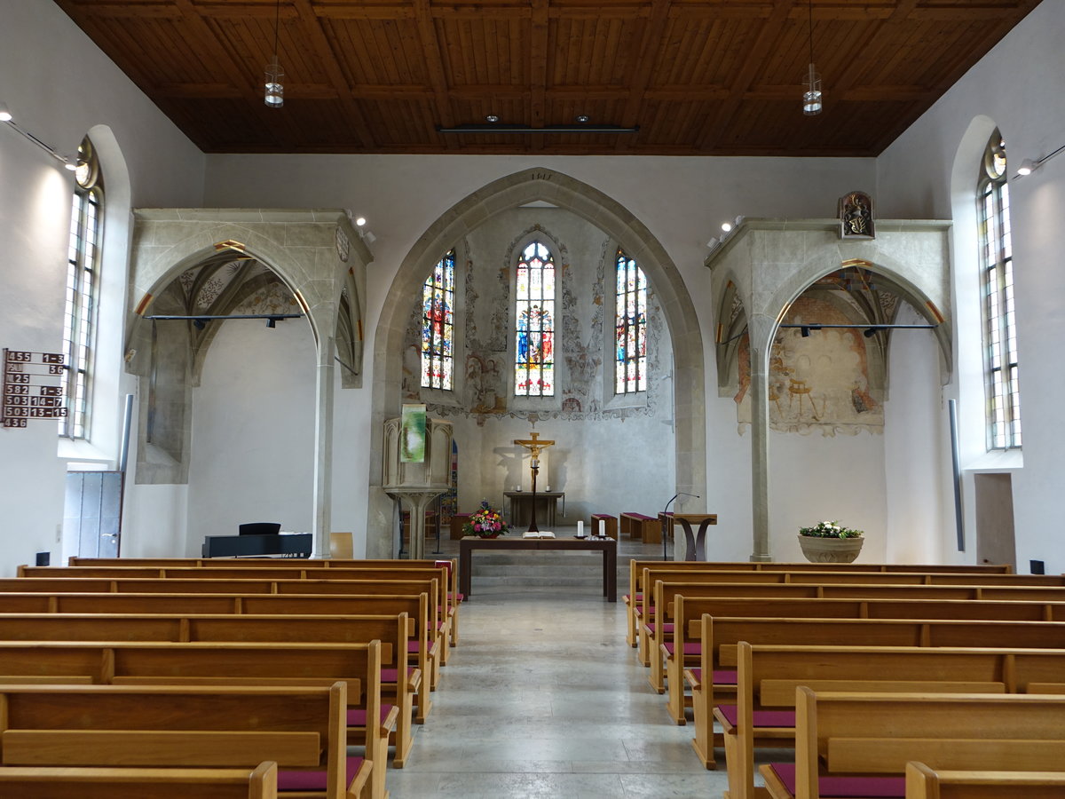 Gemmrigheim, Innenraum der Ev. Pfarrkirche St. Johannes, erbaut im 16. Jahrhundert (24.06.2018)