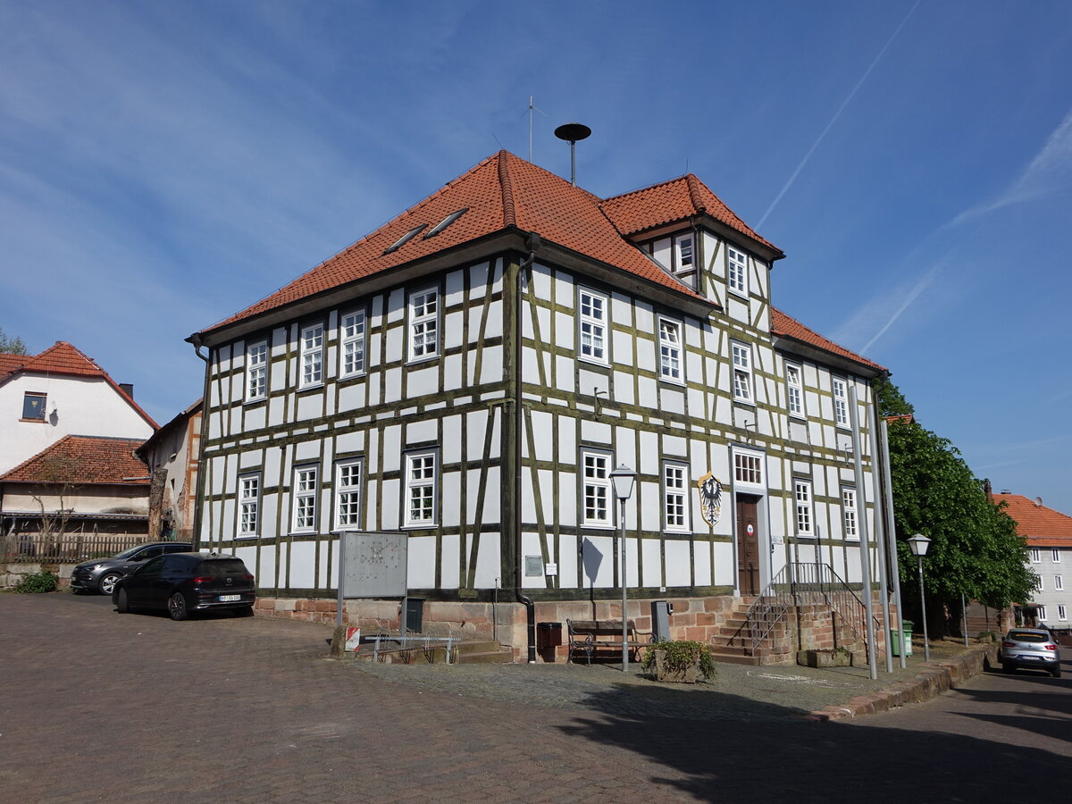 Gemnden a. d. Wohra, Fachwerkrathaus in der Marktstrae, erbaut 1823 (15.05.2022)