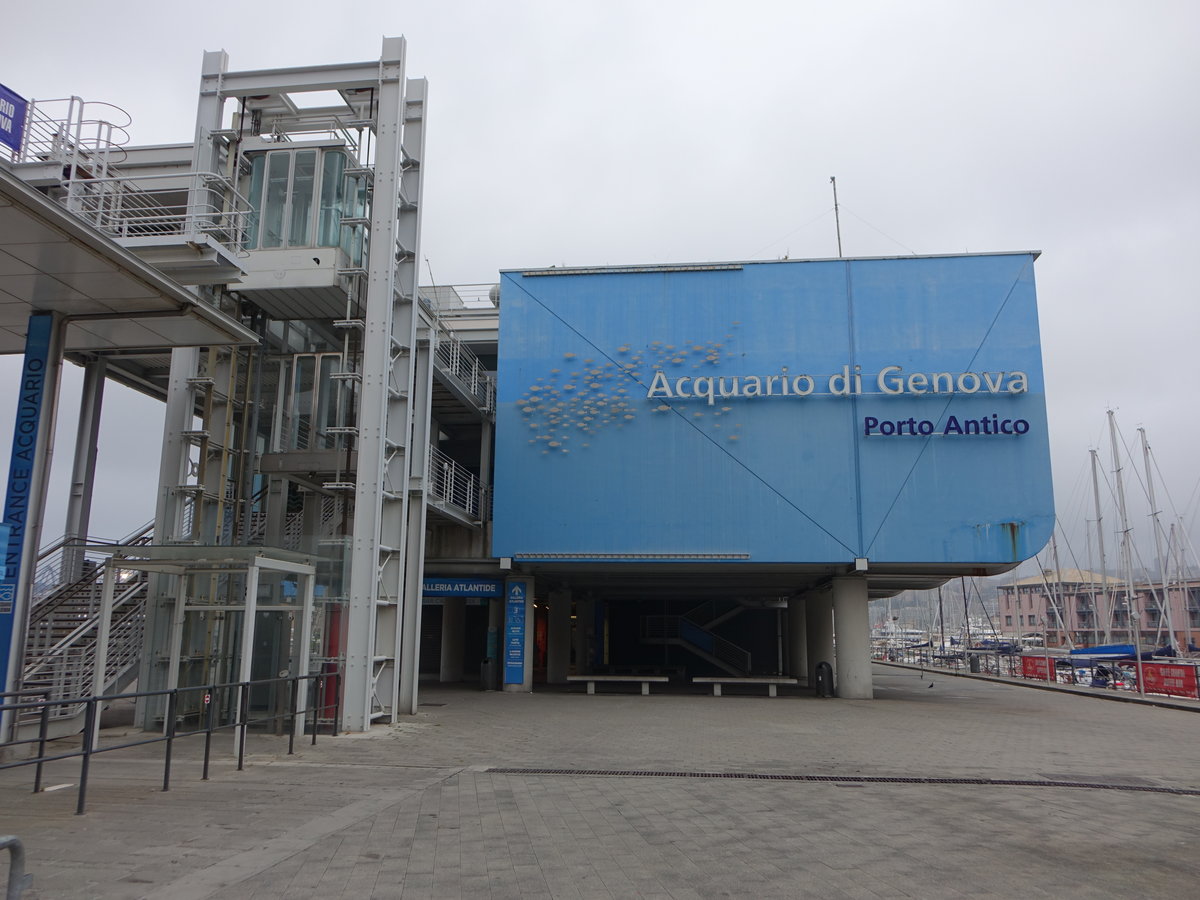Genua, das Aquarium Genua ist das zweitgrte Aquarium Europas, hinter dem L’Oceanogrfic in Valencia. Es befindet sich auf dem Gelnde des Porto Antico der italienischen Hafenstadt Genua (15.06.2019)