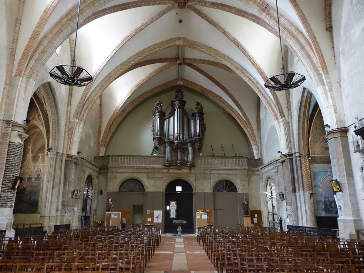 Gimont, Orgelempore in der gotischen Kirche Notre-Dame (28.07.2018)