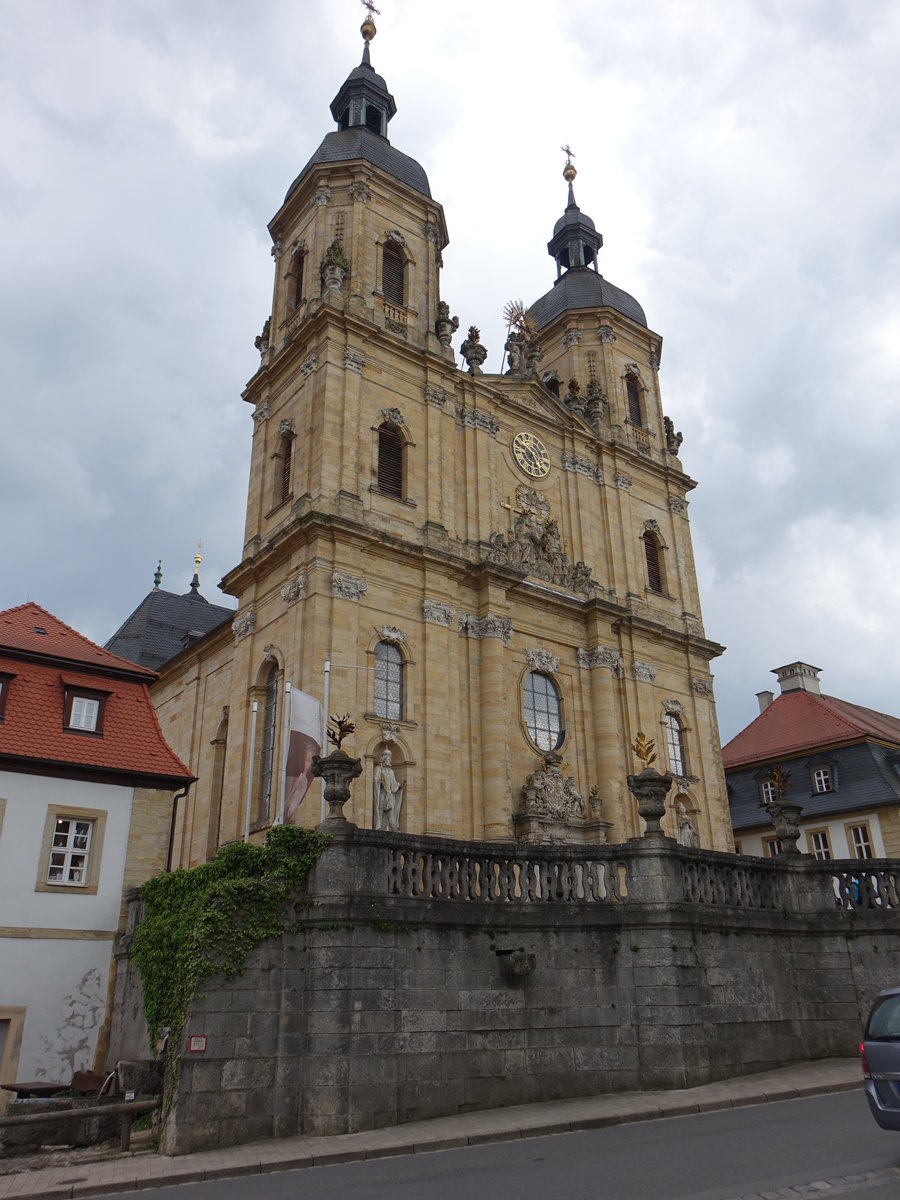Gweinstein, Wallfahrtskirche Hl. Dreifaltigkeit, erbaut von 1730 bis 1739 unter Frstbischof Friedrich Carl von Schnborn nach Plnen von Balthasar Neumann (19.05.2018)