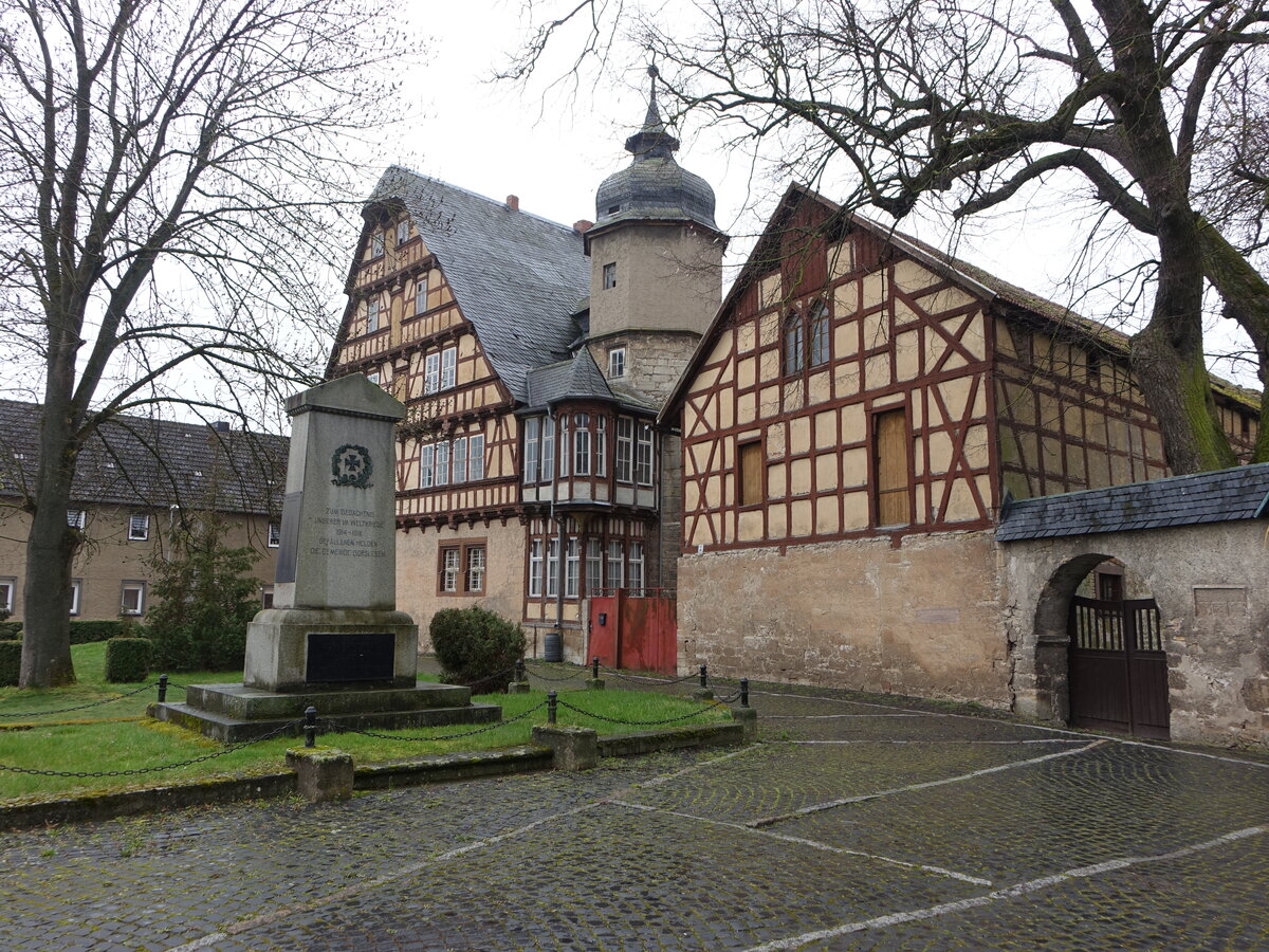 Gorsleben, Schieferhof, schlosshnlicher Fachwerkbau von 1620 (08.04.2023)