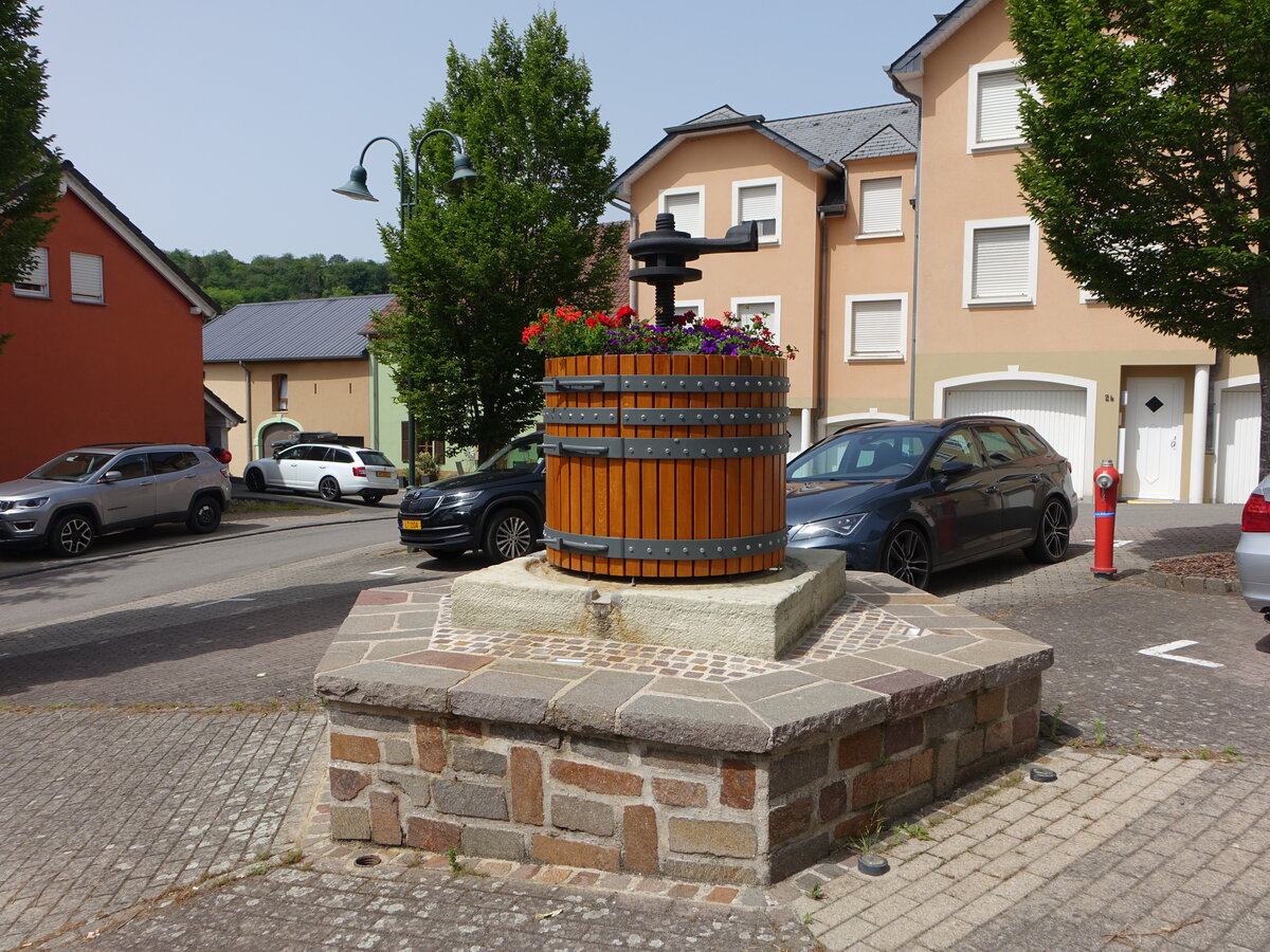 Gostingen, historisches Traubenpresse in der Burggass (18.06.2022)
