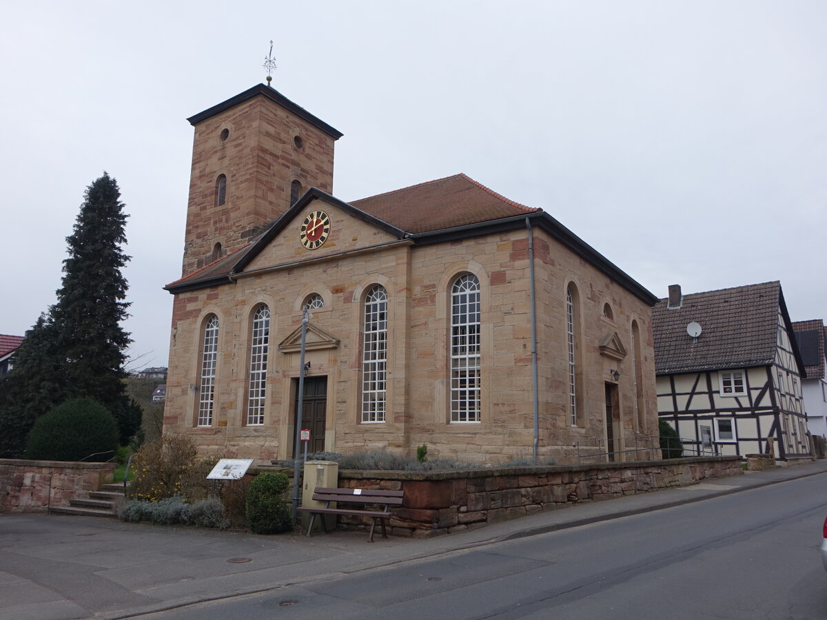 Grebendorf, evangelische St. Georg Kirche, erbaut bis 1821 durch Johann Friedrich Matthei (18.03.2024)