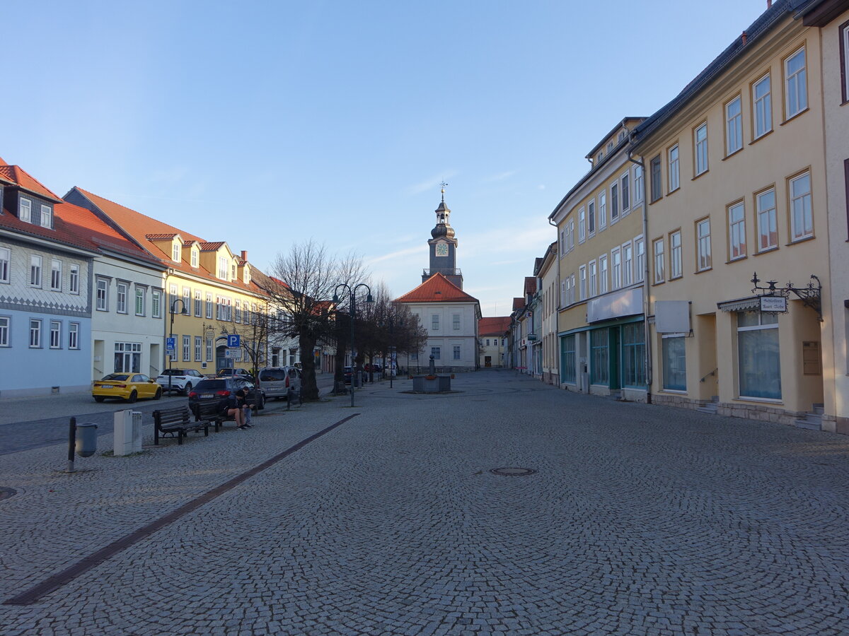 Greuen, Rathaus und Huser am Marktplatz, Rathaus erbaut 1834 (07.04.2023)