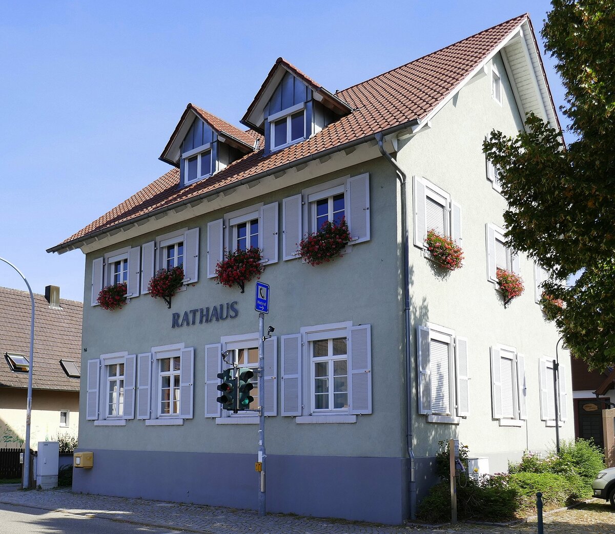 Griesheim, das Rathaus, der Ort mit ca.1900 Einwohnern wurde 1971 ein Stadtteil von Offenburg, Sept.2021