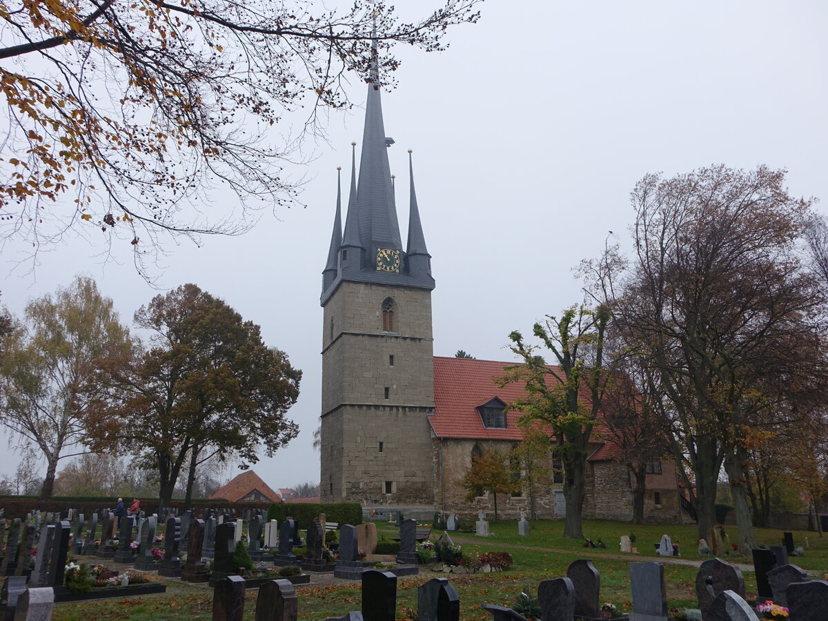 Groengottern, evangelische St. Walpurgis Kirche, erbaut ab 1478 (14.11.2022)