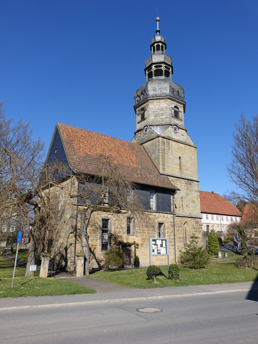 Groheirath, ev. Kirche, Saalbau mit Chorturm, im Kern 15. Jahrhundert, Ausbau im 17. Jahrhundert (07.04.2018)