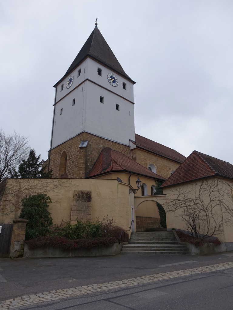 Groschnbrunn, Pfarrkirche St. Johannes Baptist, romanischer Bau (06.04.2015)