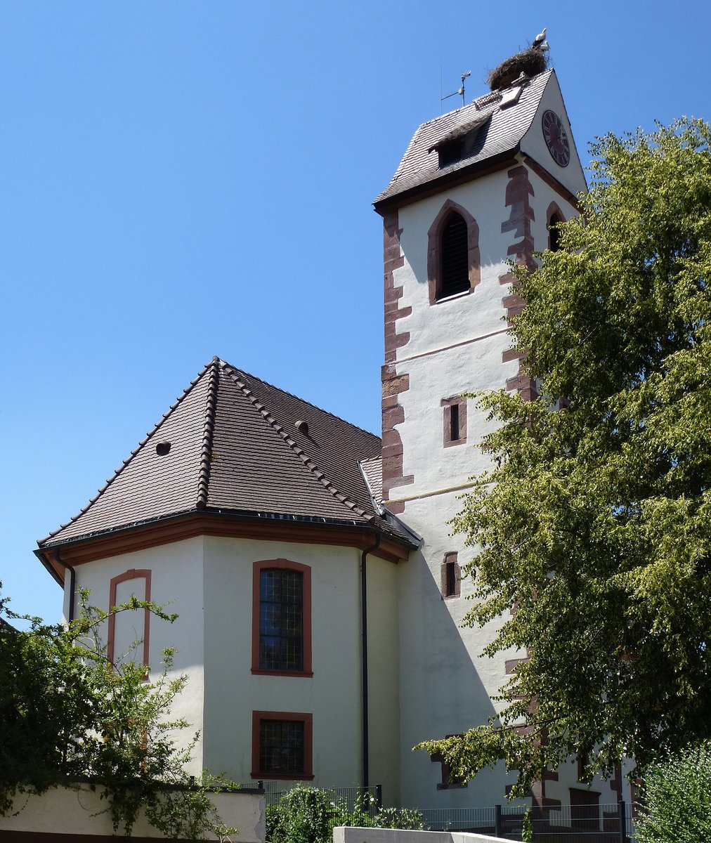 Gundelfingen, die evangelische Kirche, 1772 neu aufgebaut, der Turm stammt von 1341, Juli 2018