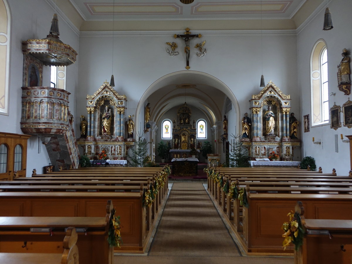 Haibach, Altre und Kanzel in der Pfarrkirche St. Laurentius (06.11.2017)