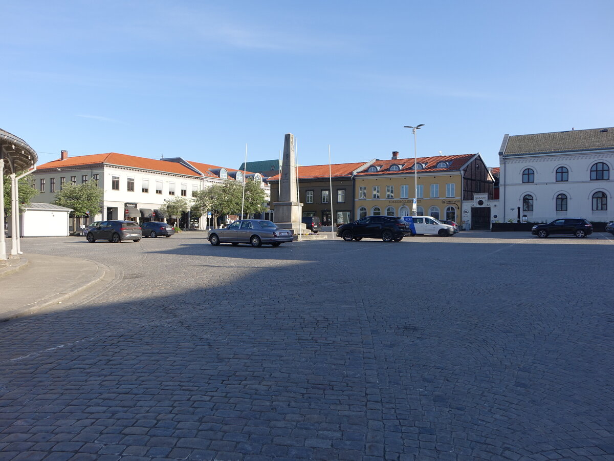 Halden, Denkmal und Huser am Torget Platz (21.05.2023)
