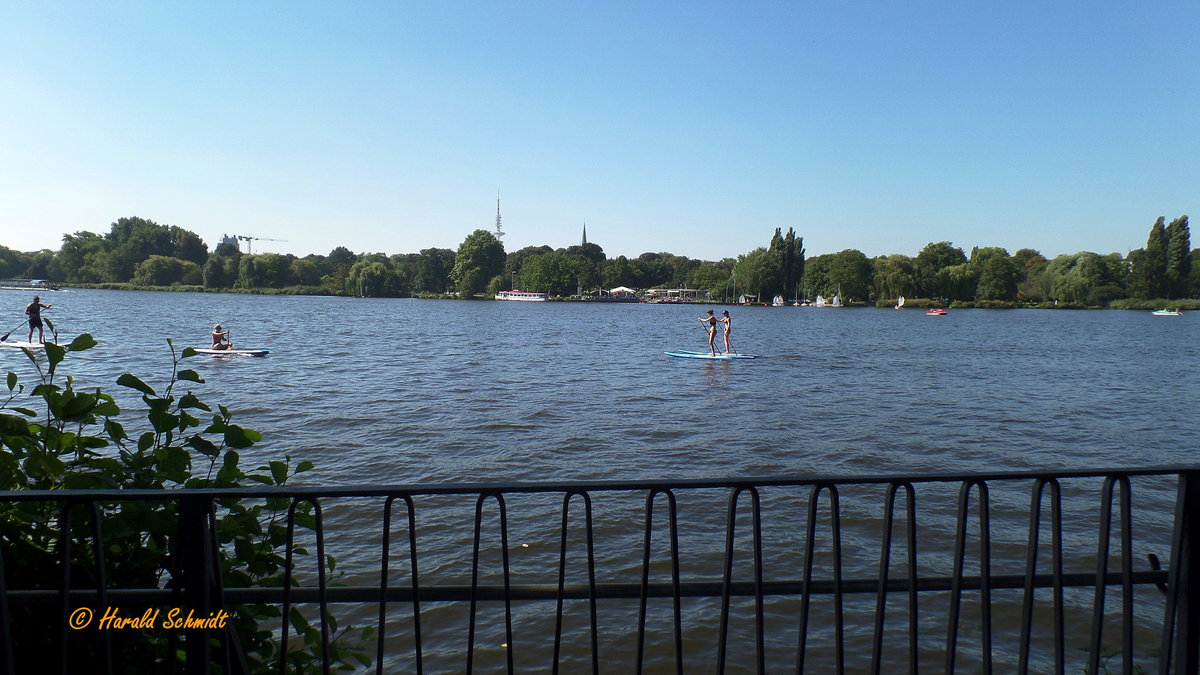 Hamburg am 24.8.2016: Auenalsterpanorama vom Uhlenhorster Fhrhaus gesehen /