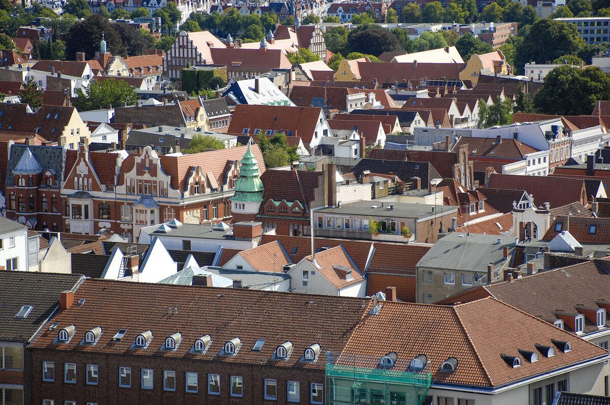 Hansestadt Lbeck - Blick vom St. Petri Kirchturm in stlicher Richtung. Aufnahme: 20. August 2021.