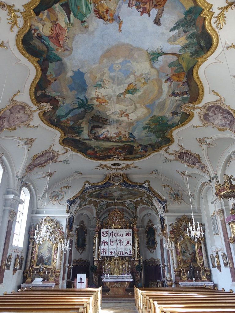 Hart an der Alz, Neurokoko Innenraum der Hl. Familie Kirche (14.02.2016)