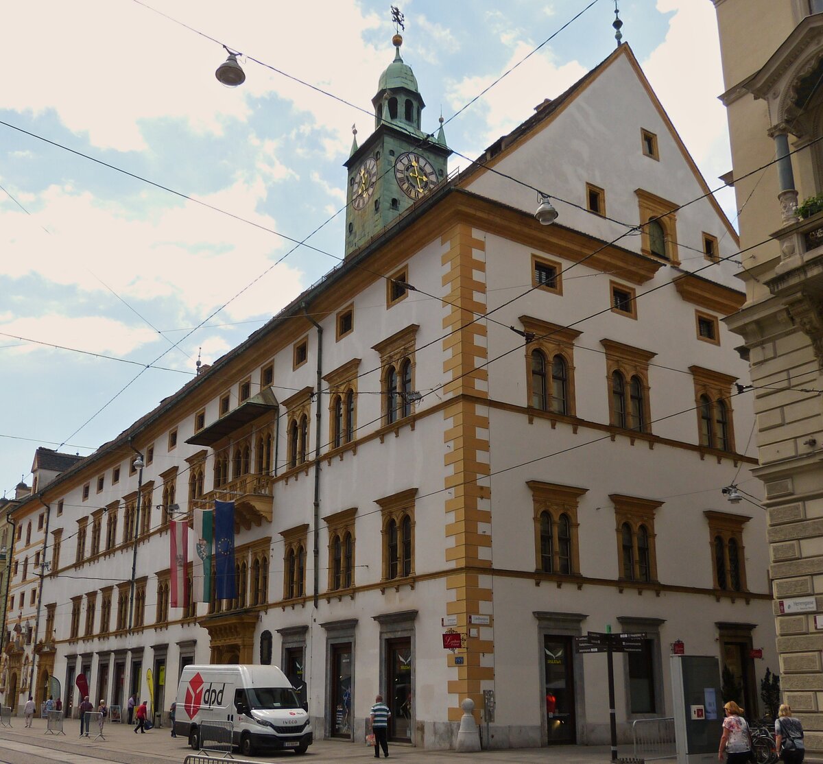 Hausfassade in der Herrengasse in Graz. 02.06.2023