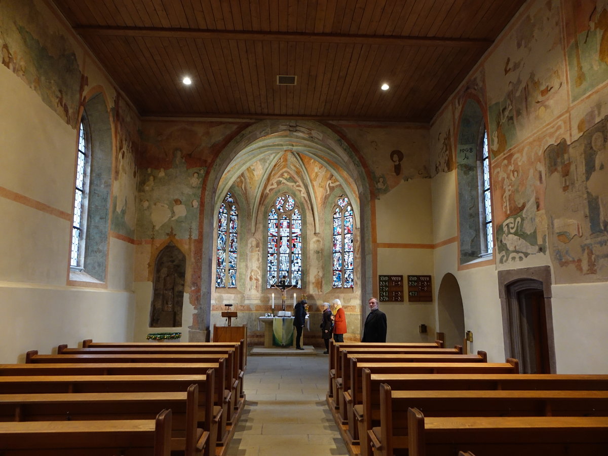 Hedelfingen, Innenraum mit Fresken aus dem 15. Jahrhundert in der alten Pfarrkirche (03.02.2019)
