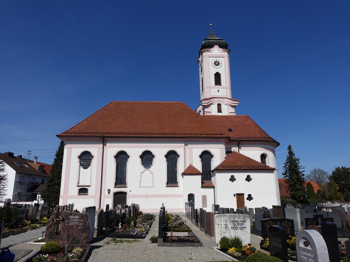 Herbertshofen, Rokoko Pfarrkirche St. Clemens, erbaut von 1754 bis 1755 durch Hans Adam Dossenberger (03.04.2015)