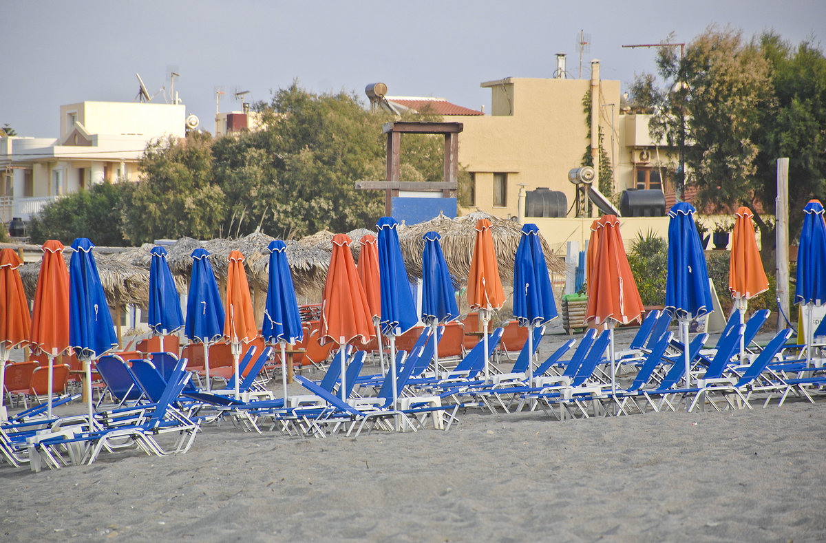 Herbststimmung am Strand vor Platanias auf der Insel Kreta. Aufnhame: 21. Oktober 2016.