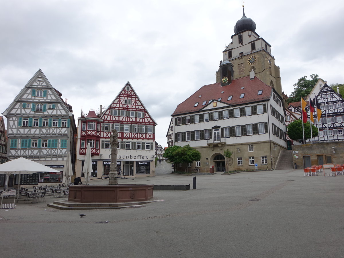 Herrenberg, Rathaus und Stiftskirche Unserer Lieben Frau, Stiftskirche erbaut ab 1276 (01.05.2018)