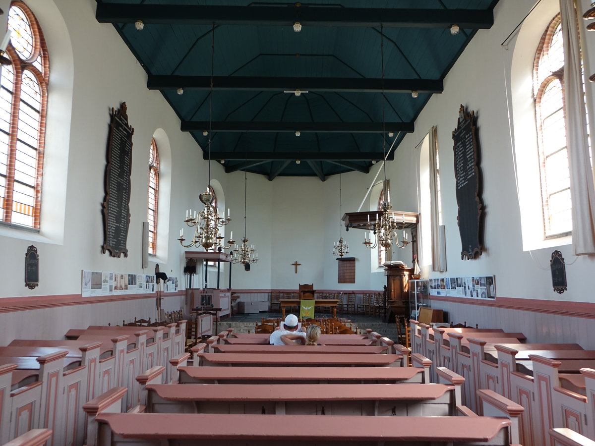 Hindeloopen, Innenraum der niederl. Ref. St. Gertrudis Kirche (26.07.2017)