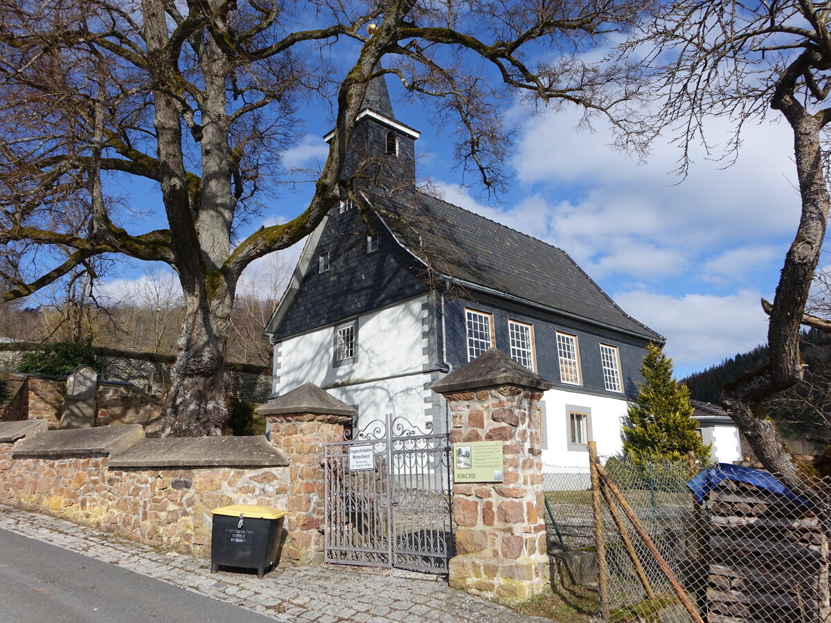 Hirschendorf, evangelische St. Lorenz Kirche, erbaut ab 1748 (27.02.2022)