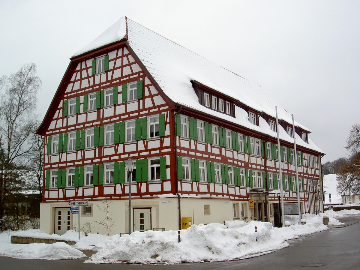 Historisches Rathaus in Wrtingen, Fachwerkbau von 1744 (17.02.2013)