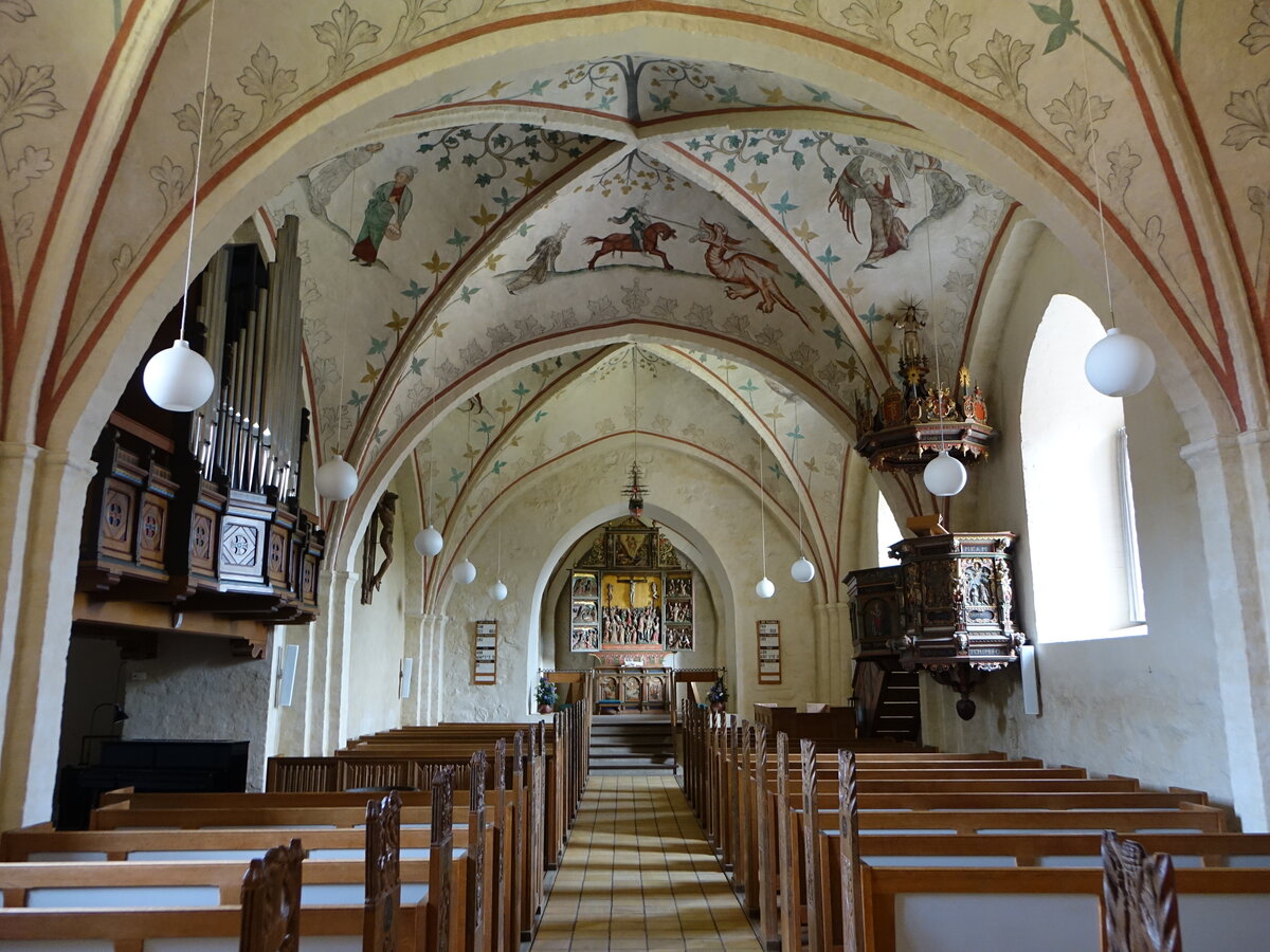 Hjby, gotische Gewlbe in der evangelischen Kirche, Fresken aus dem 15. Jahrhundert (17.07.2021)