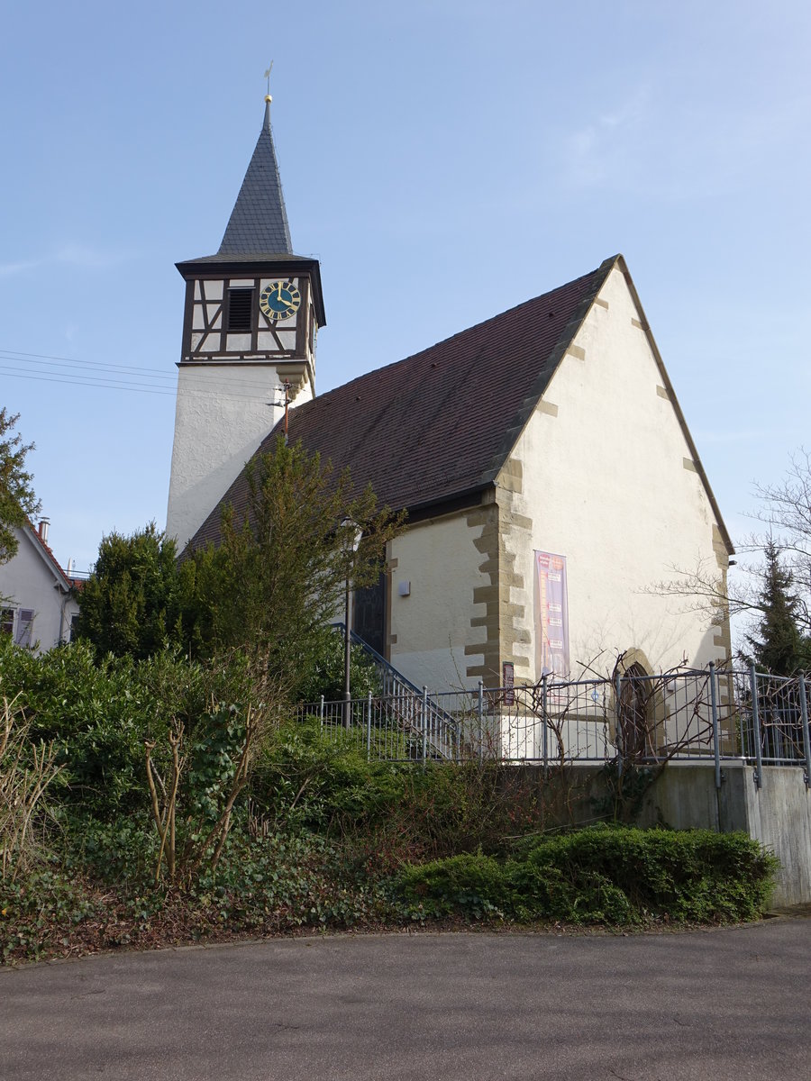 Hochdorf bei Remseck, gotische Ev. St. Wendelin Kirche, erbaut ab 1275 (03.04.2016)