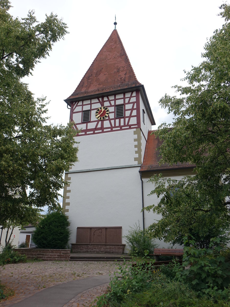 Hpfigheim, ev. Pfarrkirche St. Georg, Chorturmkirche, erbaut 1490 (24.06.2018)