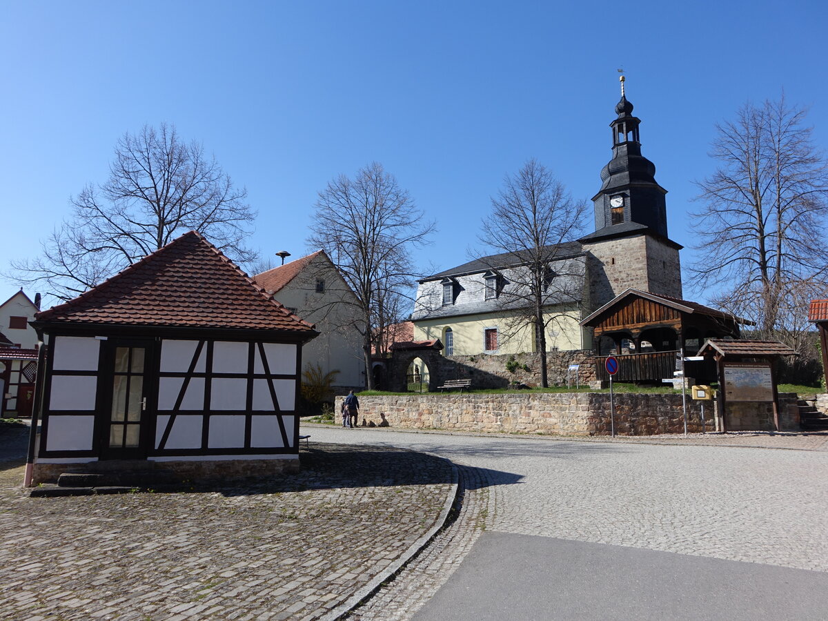 Hohenfelden, evangelische Dorfkirche St. Burkhard, erbaut bis 1813 (17.04.2022)