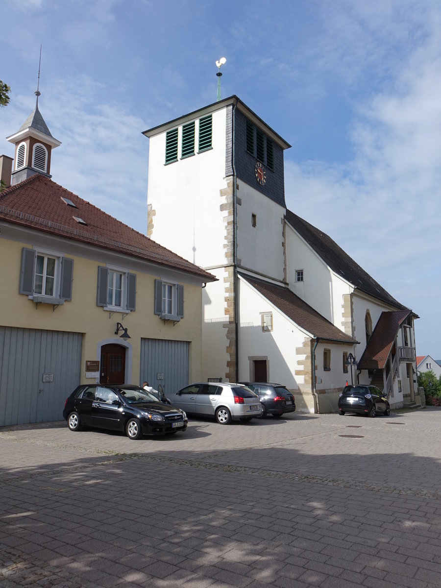Hohenhaslach, ev. Pfarrkirche St. Georg, Chorturmkirche, erbaut ab 1230, Umbau von 1566 bis 1592 (24.06.2018)