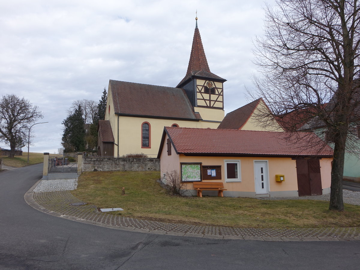 Hohnsberg, Ev. St. Michael Kirche, Chorturmkirche, erbaut von 1708 bis 1713 (11.03.2018)