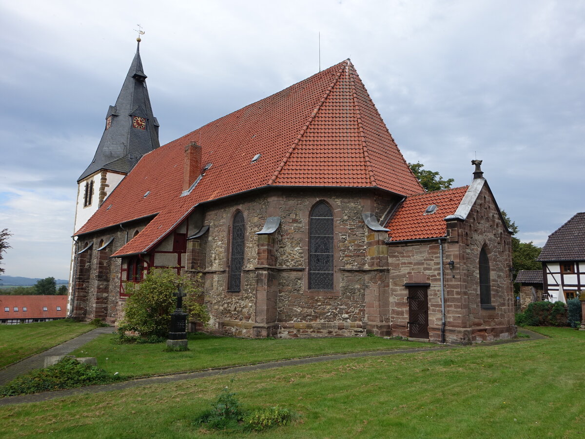 Hohnstedt, evangelische St. Martini Kirche, erbaut im 13. Jahrhundert, umgestaltet von 1717 bis 1748 (29.09.2023)
