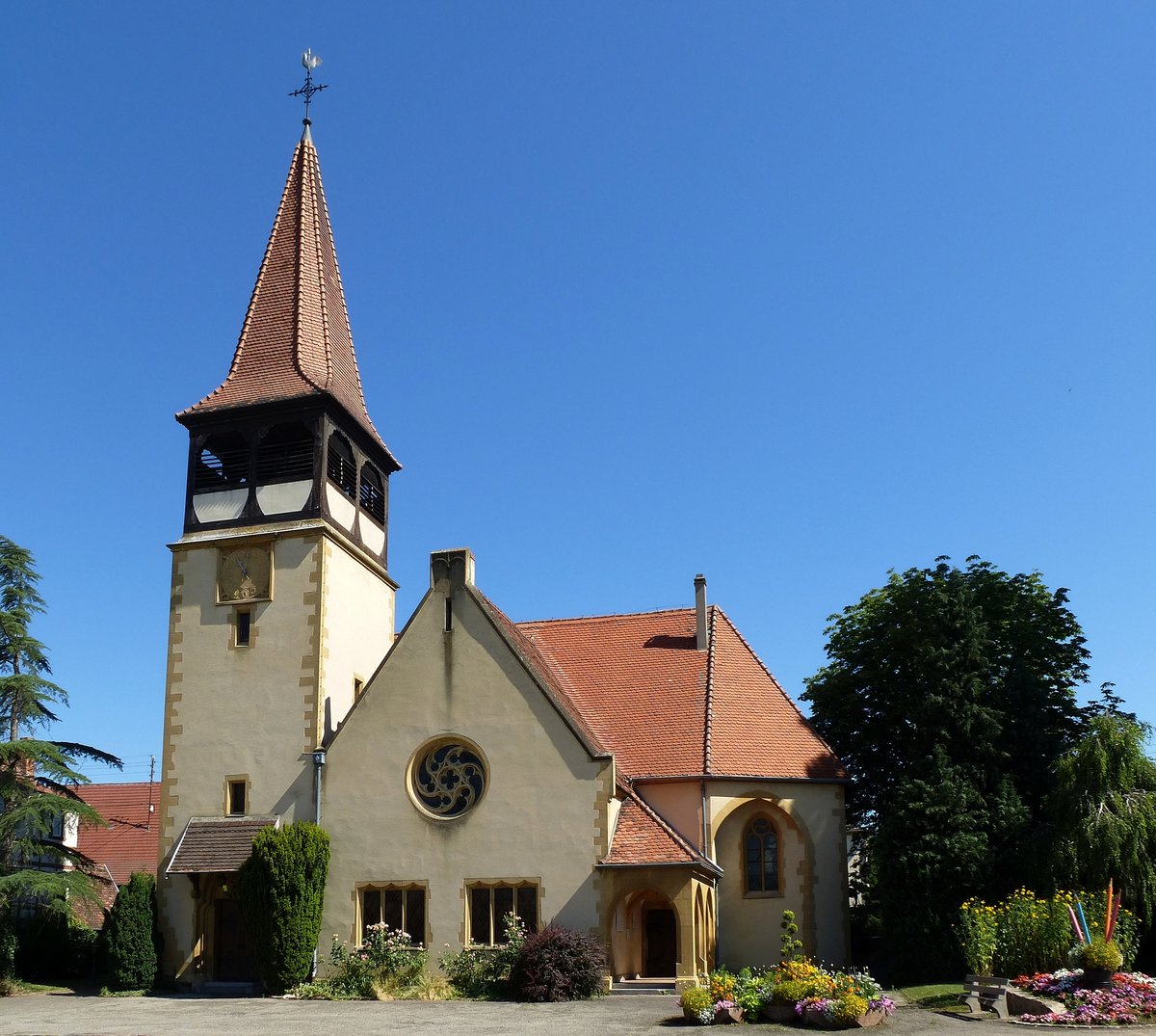 Horburg-Weier (Horbourg-Wihr), die protestantische Kirche, Juli 2016