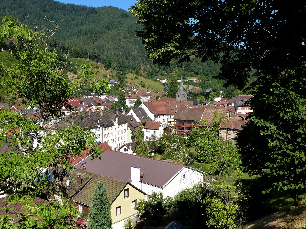 Hornberg, Blick vom Bahnhof an der Schwarzwaldbahn auf die Stadt, Aug.2015
