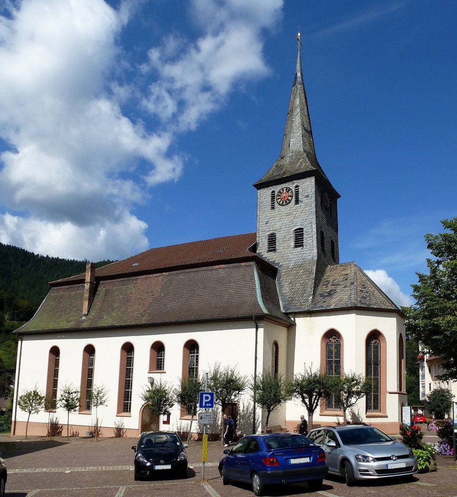 Hornberg, die evangelische Stadtkirche, Turm und Kirchenschiff stammen von 1602, Aug.2014