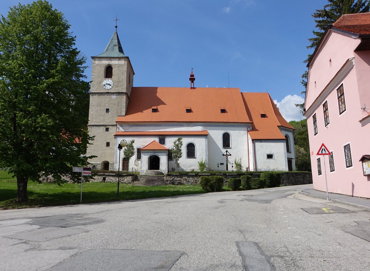 Horni Plana, frhgotische Dekanatskirche St. Margaretha, erbaut im 13. Jahrhundert (26.05.2019)