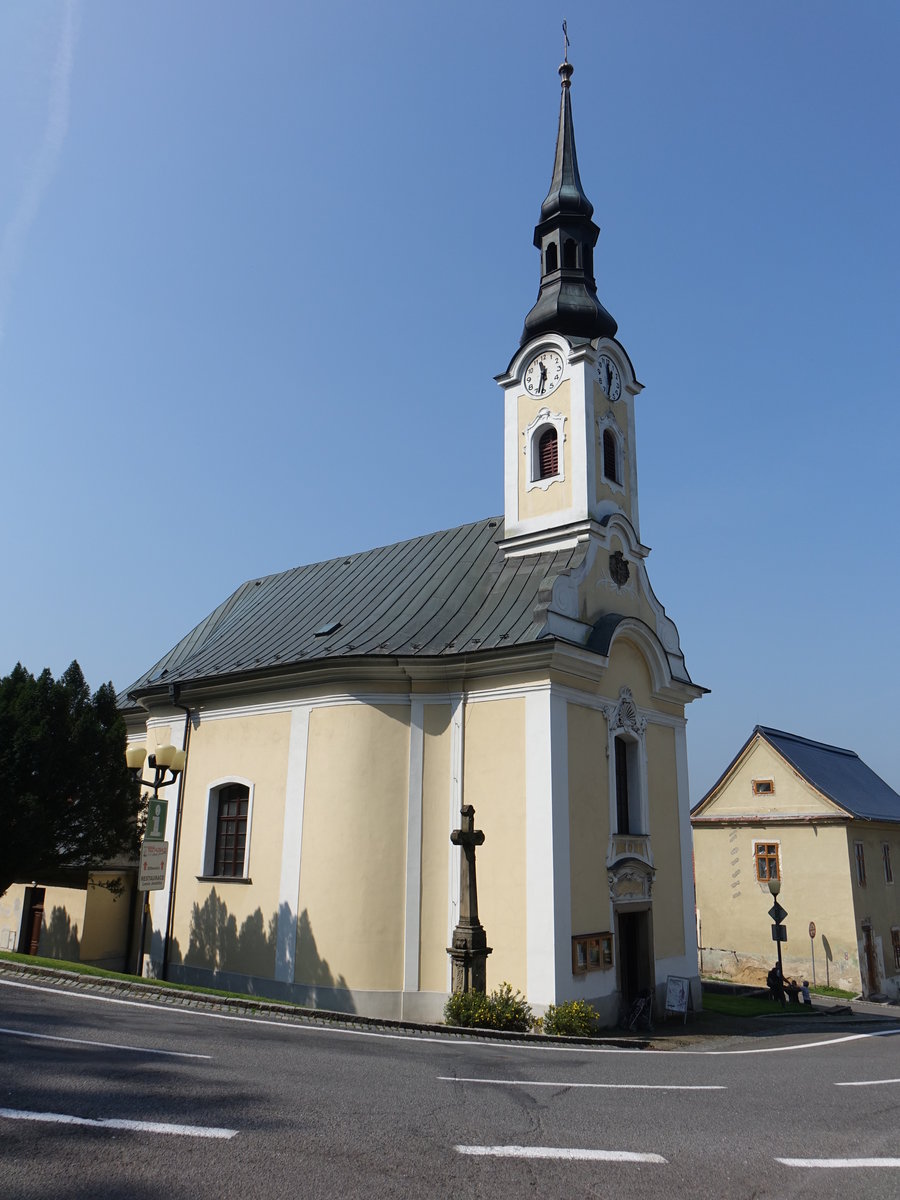 Hukvaldy / Hochwald, Pfarrkirche St. Maximilian, erbaut von 1759 bis 1769 (31.08.2019)