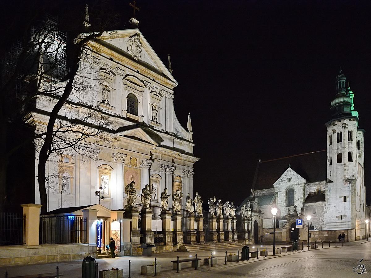 Im Bild die Peter-und-Paul-Kirche, direkt daneben die Andreaskirche in Krakau. (Mrz 2014)