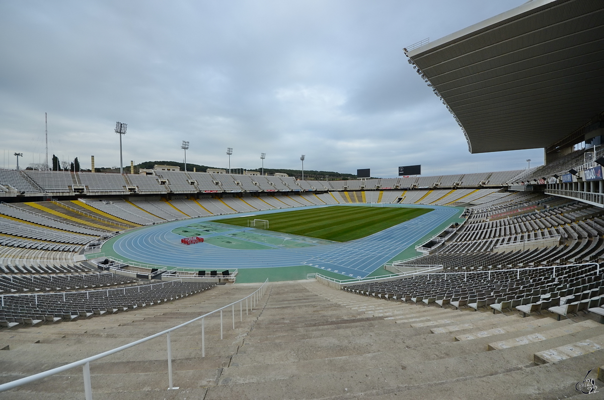 Im Innern des Olympiastadions in Barcelona. (Februar 2013)
