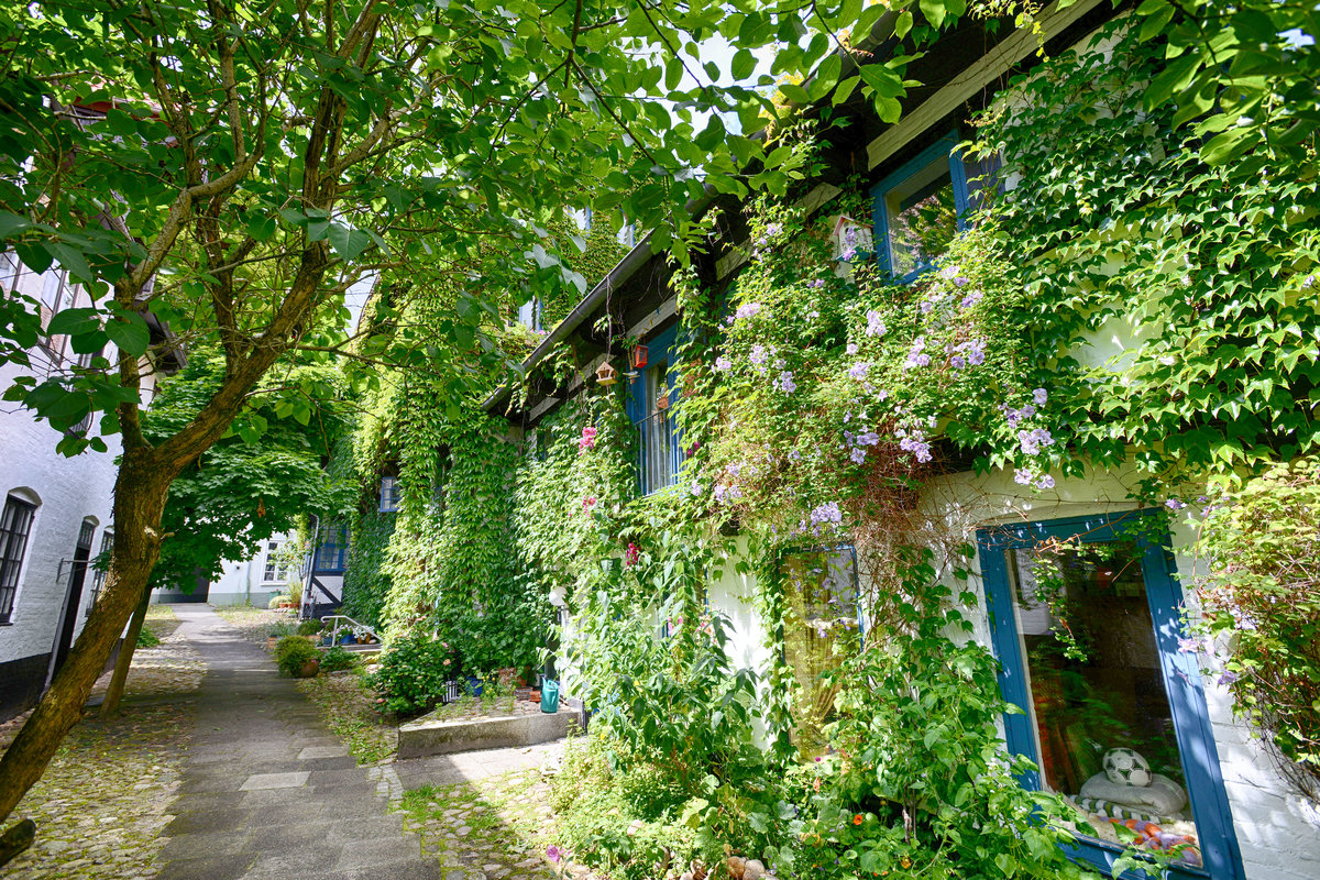 Im Knstlerhof an der Norderstrae in Flensburg. Aufnahme: 11. Juli 2020.