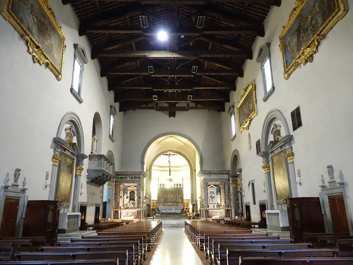 Impruneta, Innenraum der Klosterkirche St. Maria, Malereien und Skulpturen aus der Werkstatt des Benedetto da Maiano (17.06.2019)