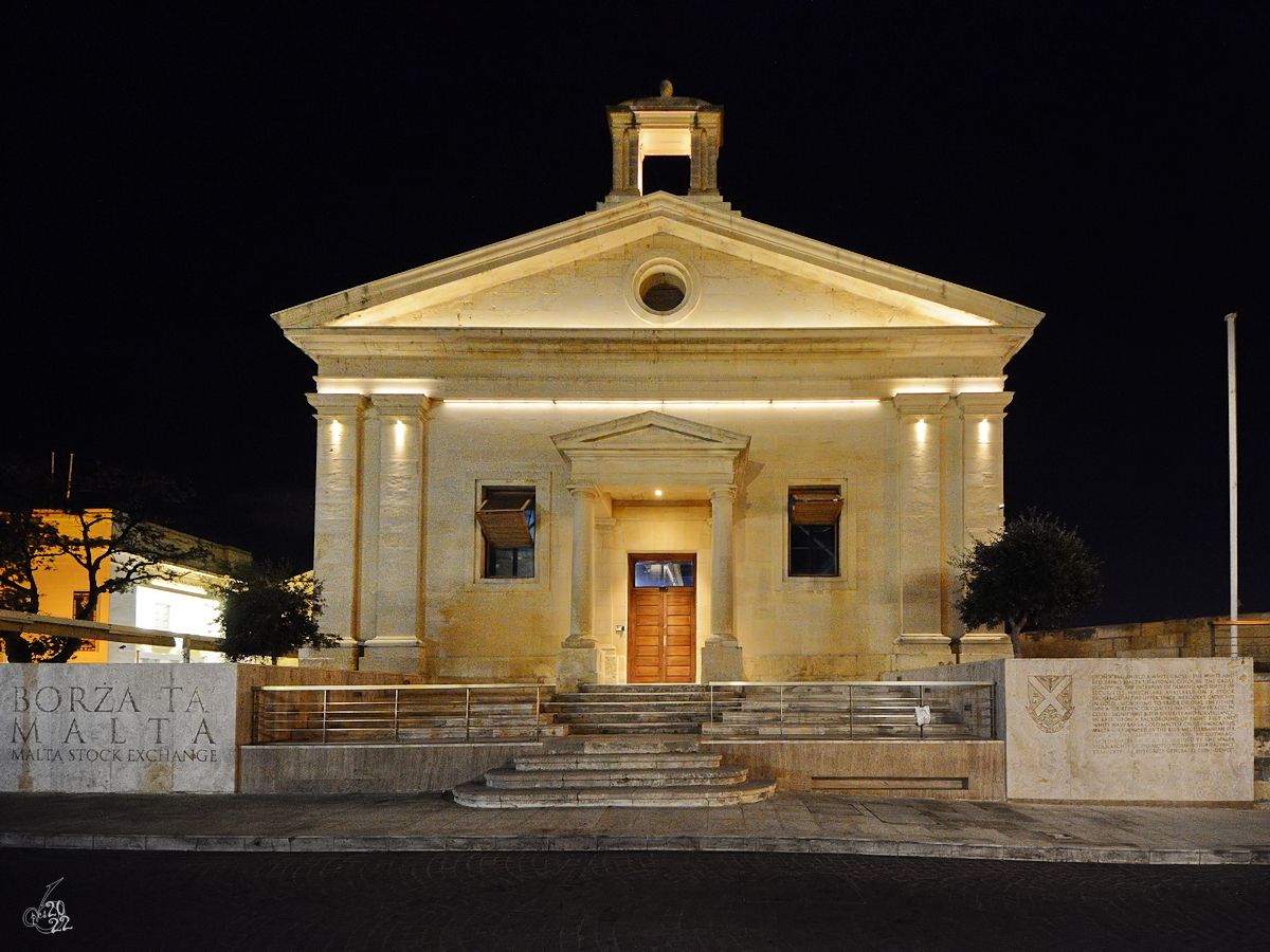 In der um 1855 erbauten ehemaligen Garnisonskirche in Valletta ist heute die Brse von Malta (Borża ta' Malta) untergebracht. (Oktober 2017)