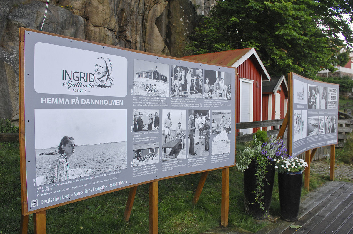 Ingrid-Bergman-Denkmal in Fjllbacka. Die weltberhmte schwedische Schauspielerin machte regelmig auf der Insel Danholmen vor Fjllbacka Urlaub. Nach ihrem Tod wurde dort ihre Asche auf See verstreut. Aufnahme: 4. August 2017.