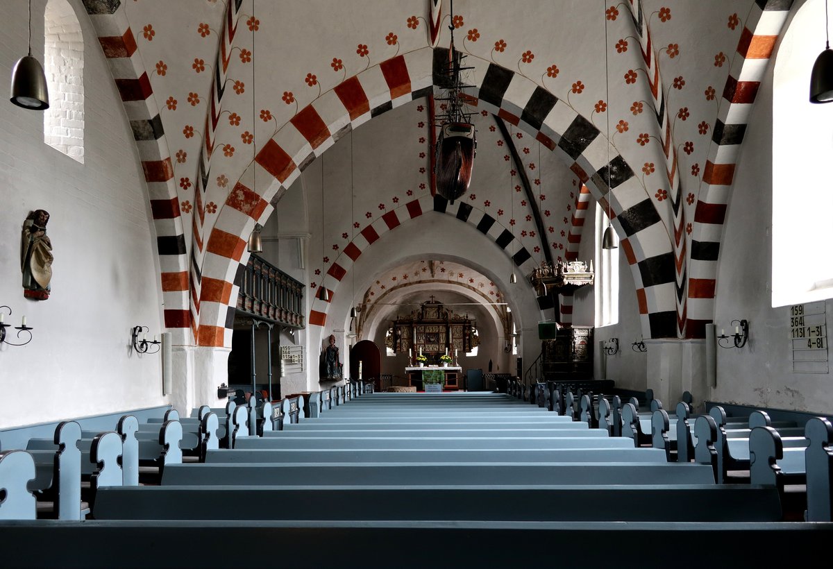 Innenraum der St.-Nicolai-Kirche in Wyk-Boldixum auf Fhr, aufgenommen am 17.09.2018.