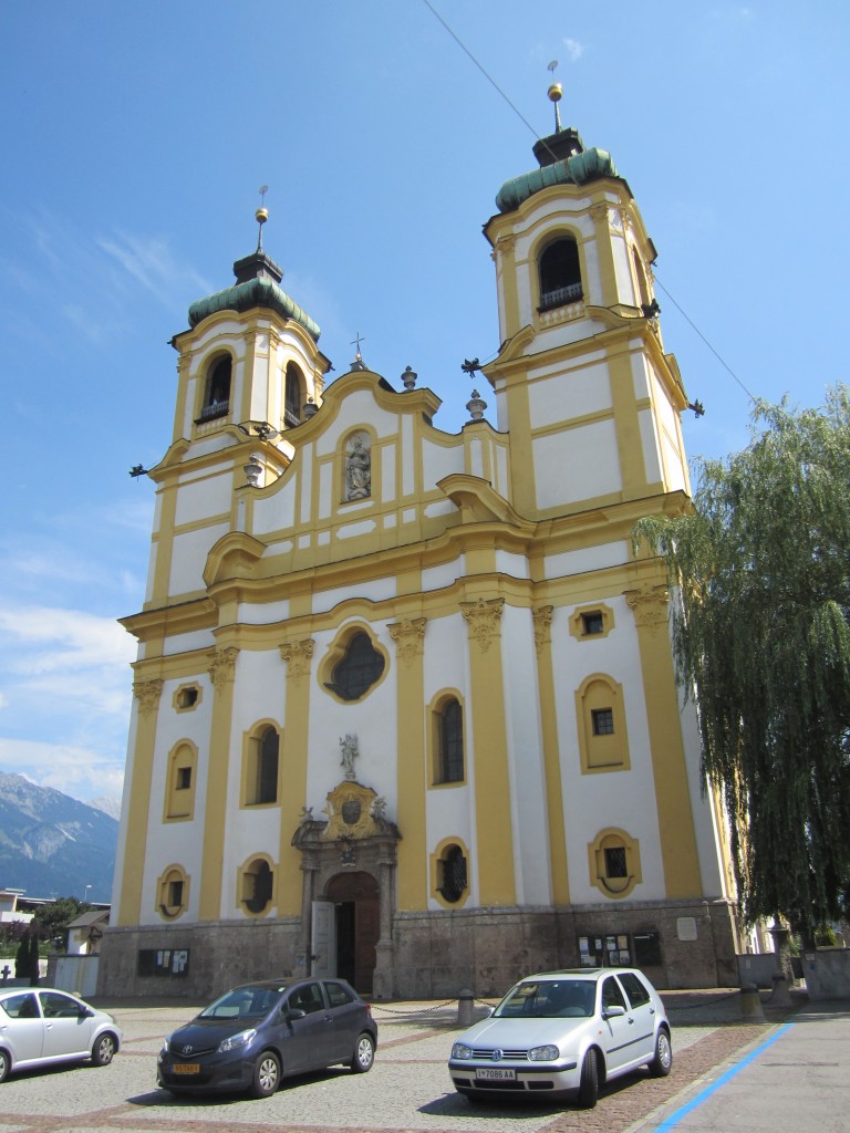 Innsbruck, Rokoko Basilika Maria Empfngnis Wilten, erbaut von 1751 bis 1756 durch Franz de Paula Penz (03.07.2014) 