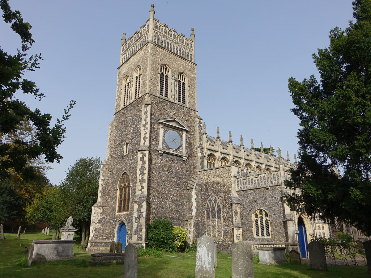 Ipswich, Pfarrkirche St. Margaret, erbaut um 1300 durch Augustiner-Chorherren des angrenzenden Priorats der Heiligen Dreifaltigkeit, erweitert im 15. Jahrhundert (06.09.2023)