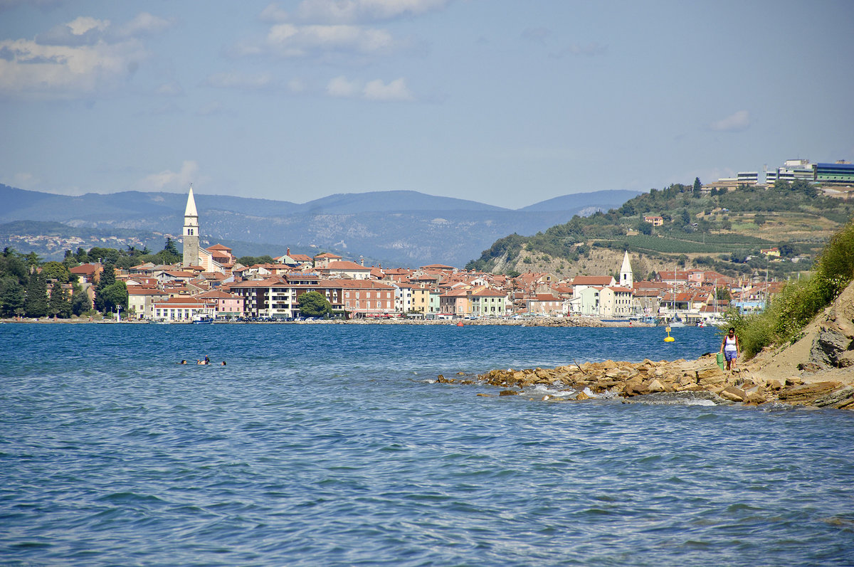 Izola von Kane aus gesehen. Aufnahme: 29. Juli 2016.