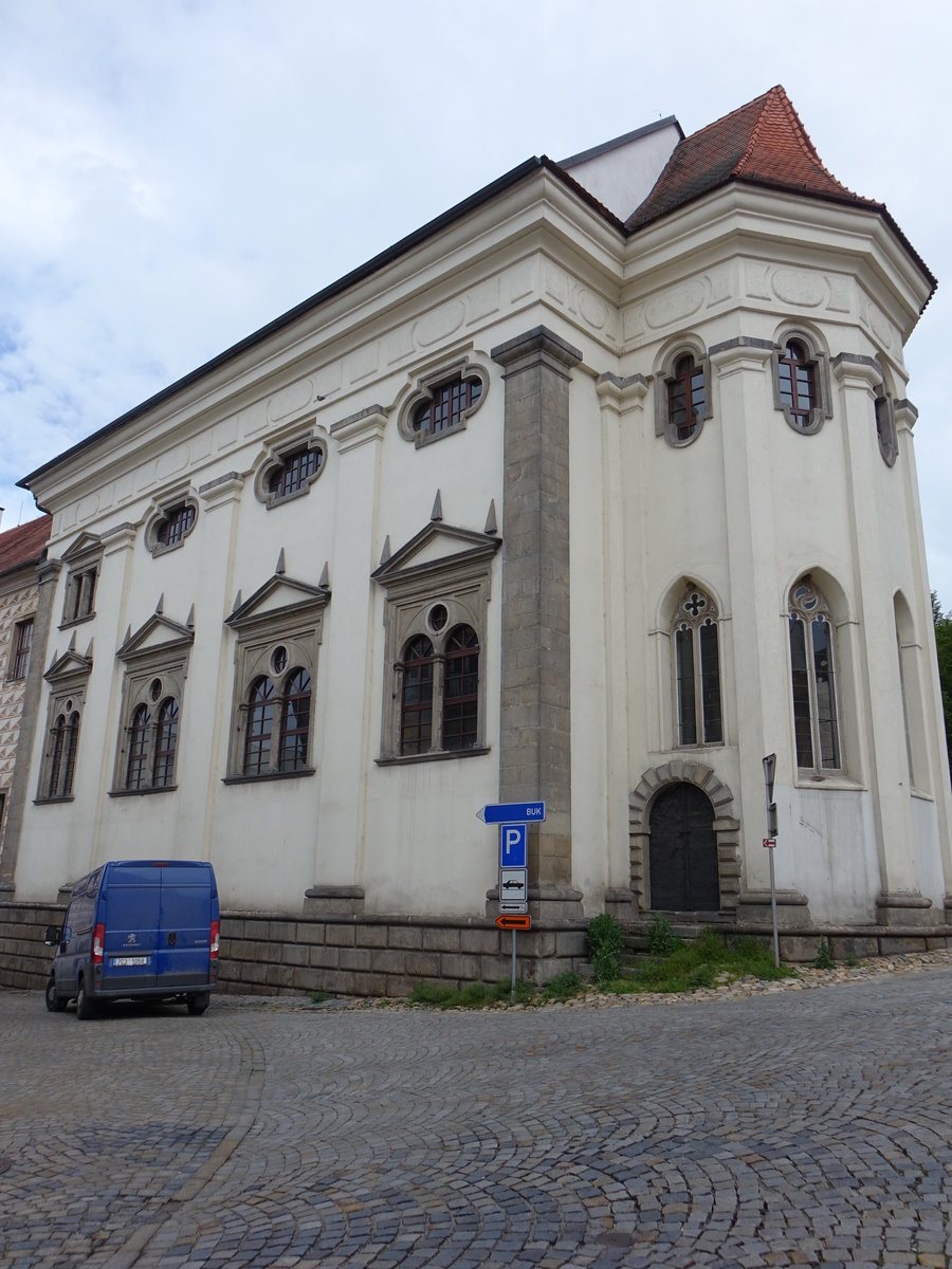 Jindrichuv Hradec, St. Maria Magdalena Kirche, erbaut im 13. Jahrhundert vom Deutschritterorden, nach einem Brand wurde sie 1628–1632 neu errichtet (28.05.2019)